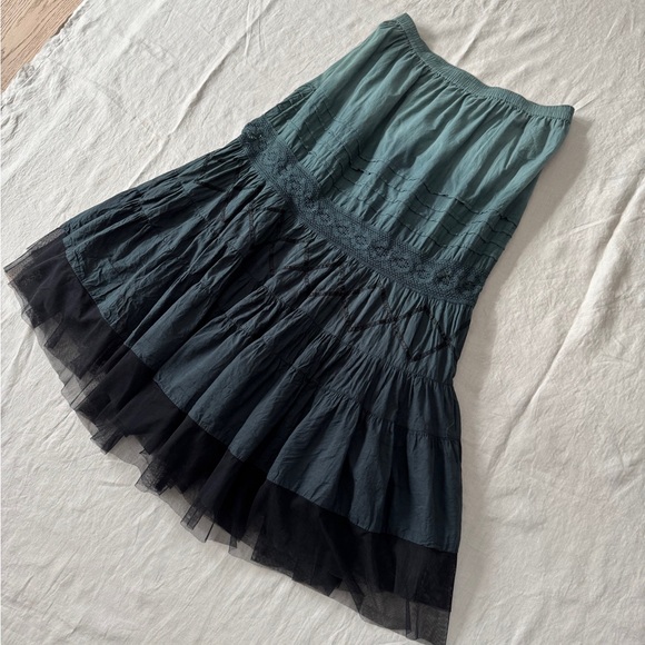 Vintage 100% cotton Ombre Dark Green Maxi Skirt L - Picture 6 of 17